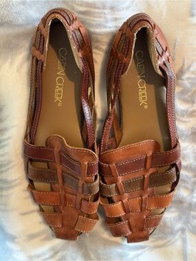 Vintage CABIN CREEK Woven Brown Leather Huarache-Style Sandals